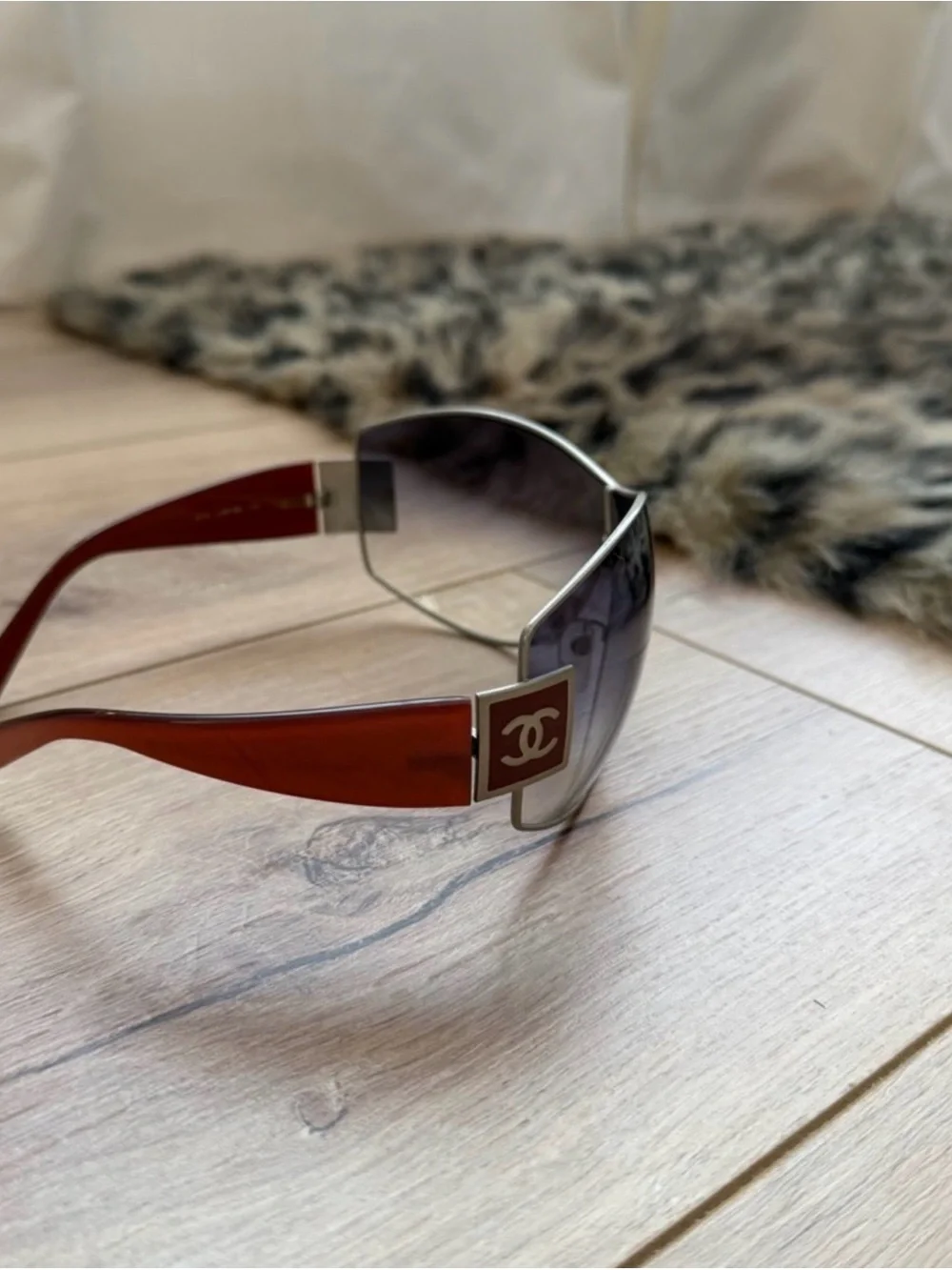 CHANEL Y2K Shield Sunglasses silver detail blue gradient vintage